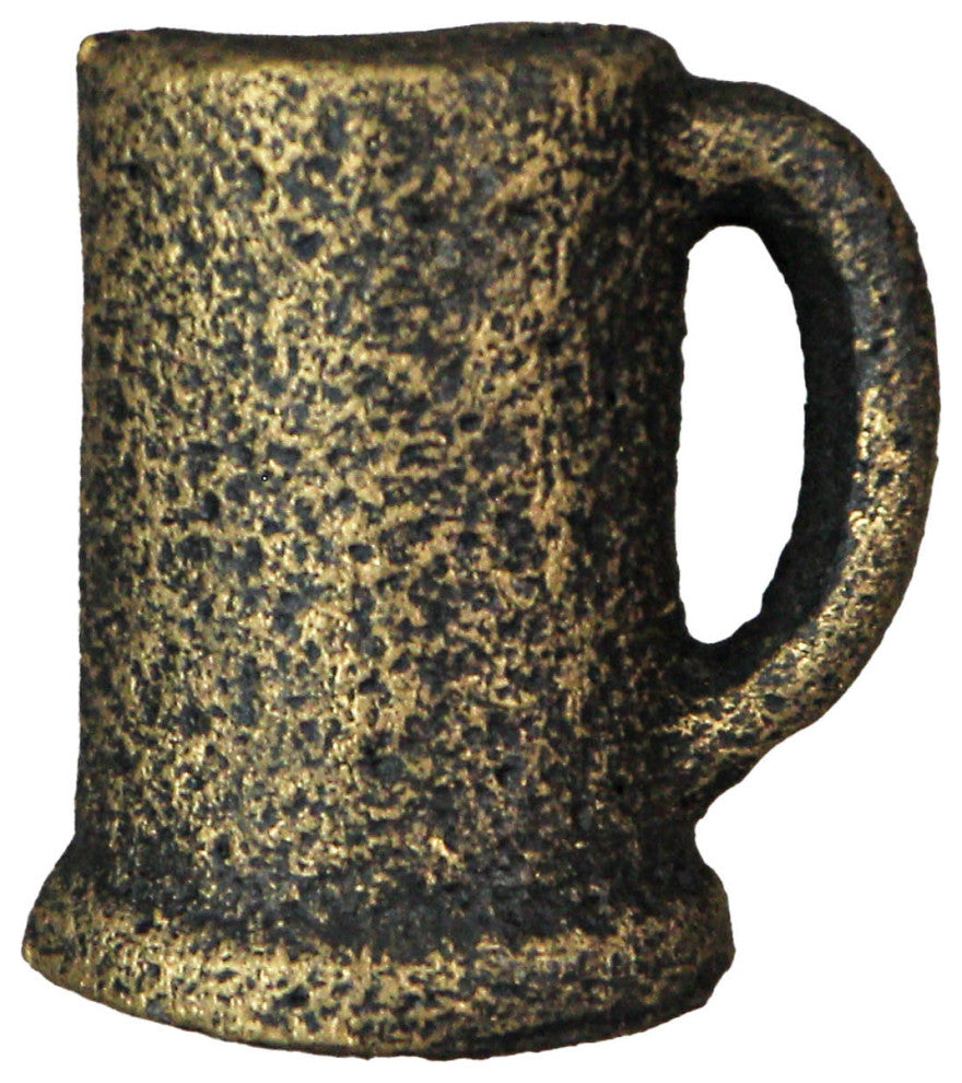 Antique Gold Finish Cast Iron Beer Mug Cabinet Knob Drawer Pulls Set of 6