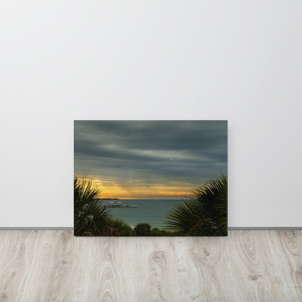 Cloudy Rainy Sunset De Soto Beach Landscape Photo Canvas Wall Art Print, 18" X 24"