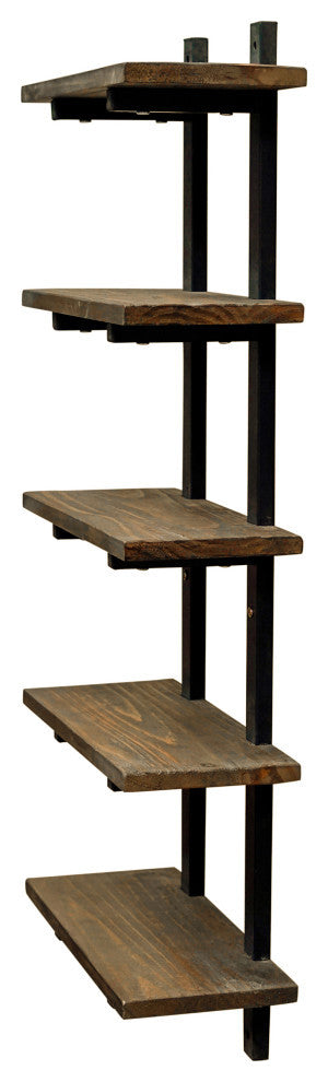 Pomona 48" 5-Shelf Metal and Solid Wood Bath Wall Shelf, Natural