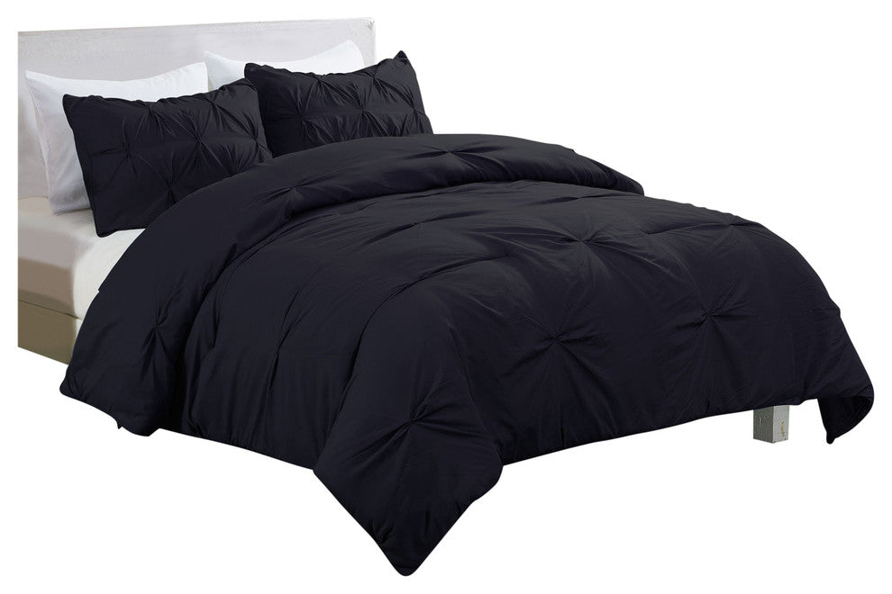 Lotus Home Pintuck Comforter Mini Set, Water/Stain Resistance, Full/Queen, Black