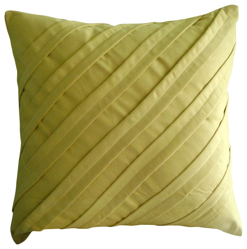 Yellow Faux Suede Fabric Pillow Covers 14"x14" - Contemporary Maple Butter