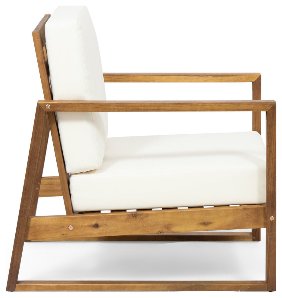 Silla Outdoor Acacia Wood Club Chair with Cushion, Teak/Beige