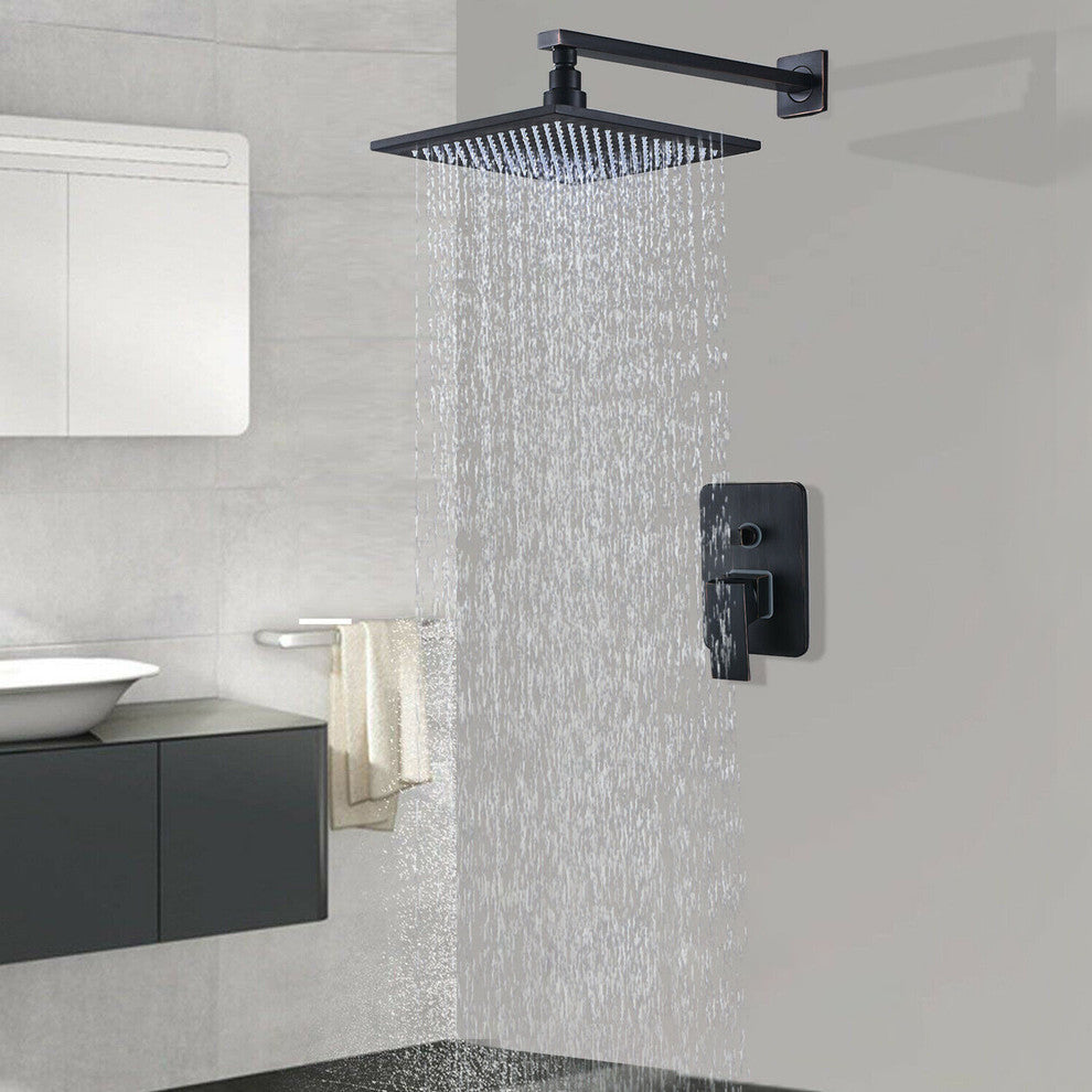 Fontana Oil Rubbed Bronze 12" Bathroom Rain Shower Set With LED Color