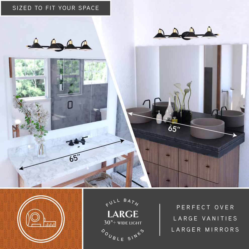 Akron 4 Light Vanity Matte Black and Natural Brass with Matte White