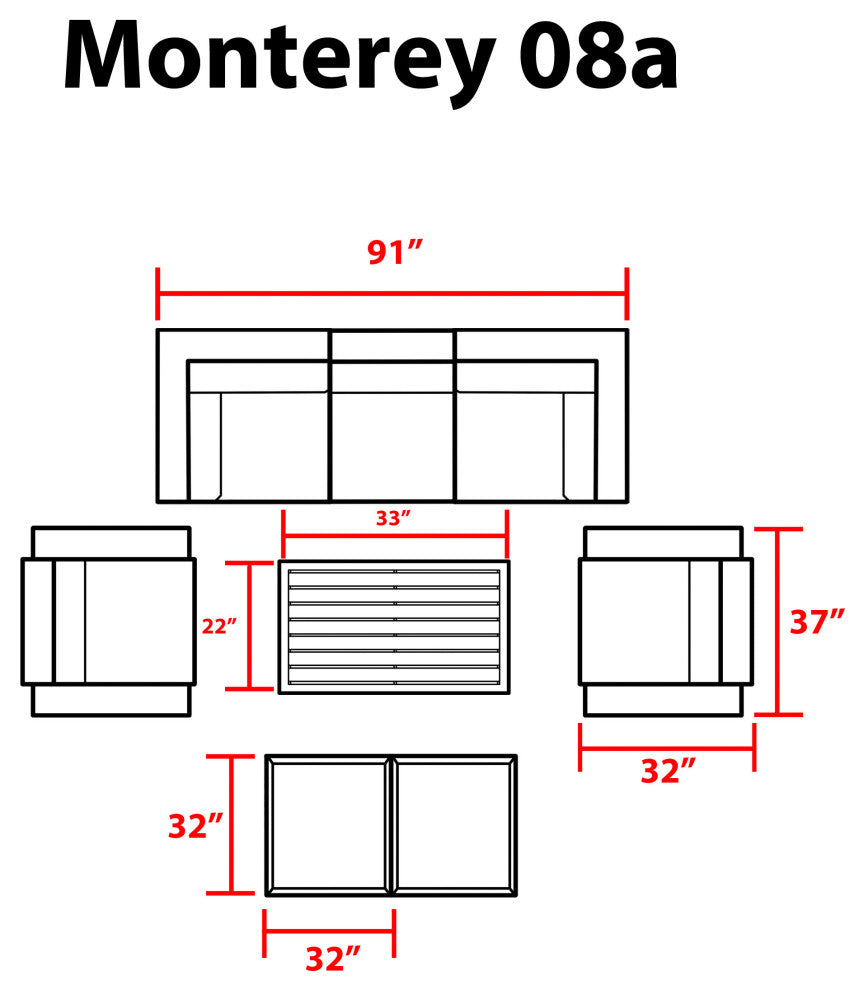 Monterey 8 Piece Outdoor Wicker Patio Furniture Set 08a, Aruba