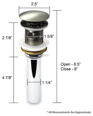 1-5/8" Push Pop-Up Drain Stopper With Overflow for Sink, Brushed Nickel