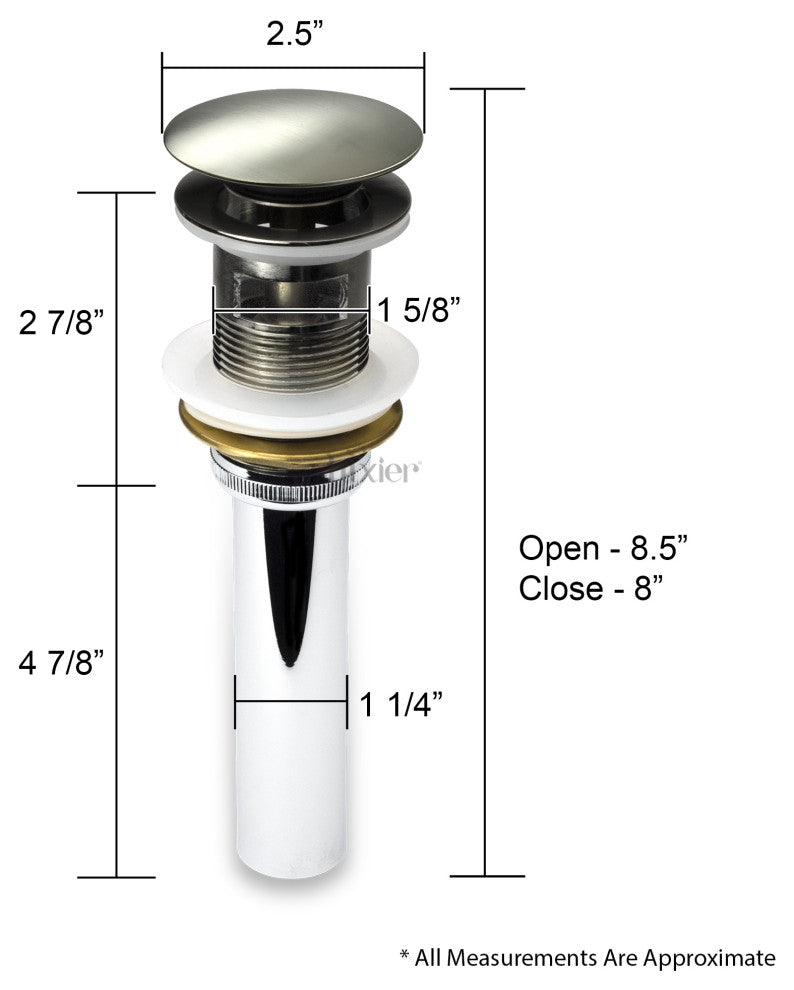 1-5/8" Push Pop-Up Drain Stopper With Overflow for Sink, Brushed Nickel