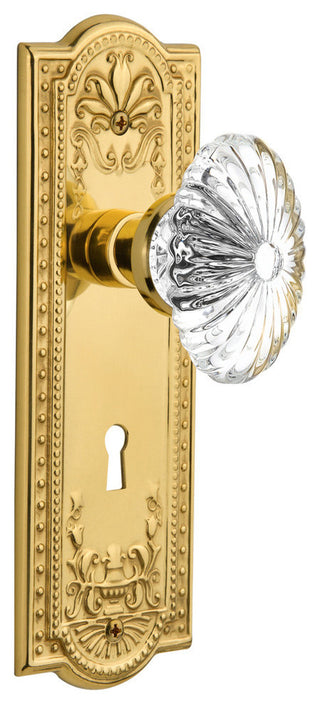 Meadows Plate With Oval Fluted Crystal Knob, Unlacquered Brass