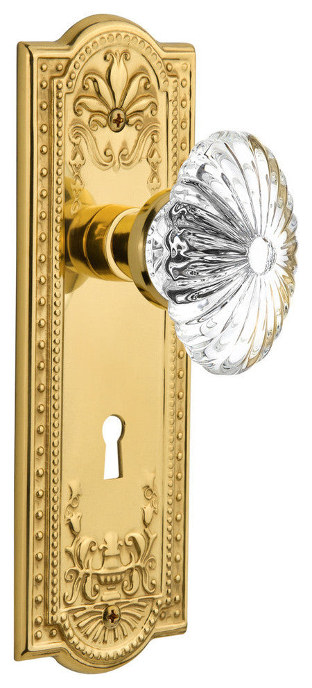 Meadows Plate With Oval Fluted Crystal Knob, Unlacquered Brass