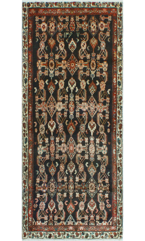 Fine Vintage Distressed Katie Charcoal/Ivory Runner, 3'8 x 8'4