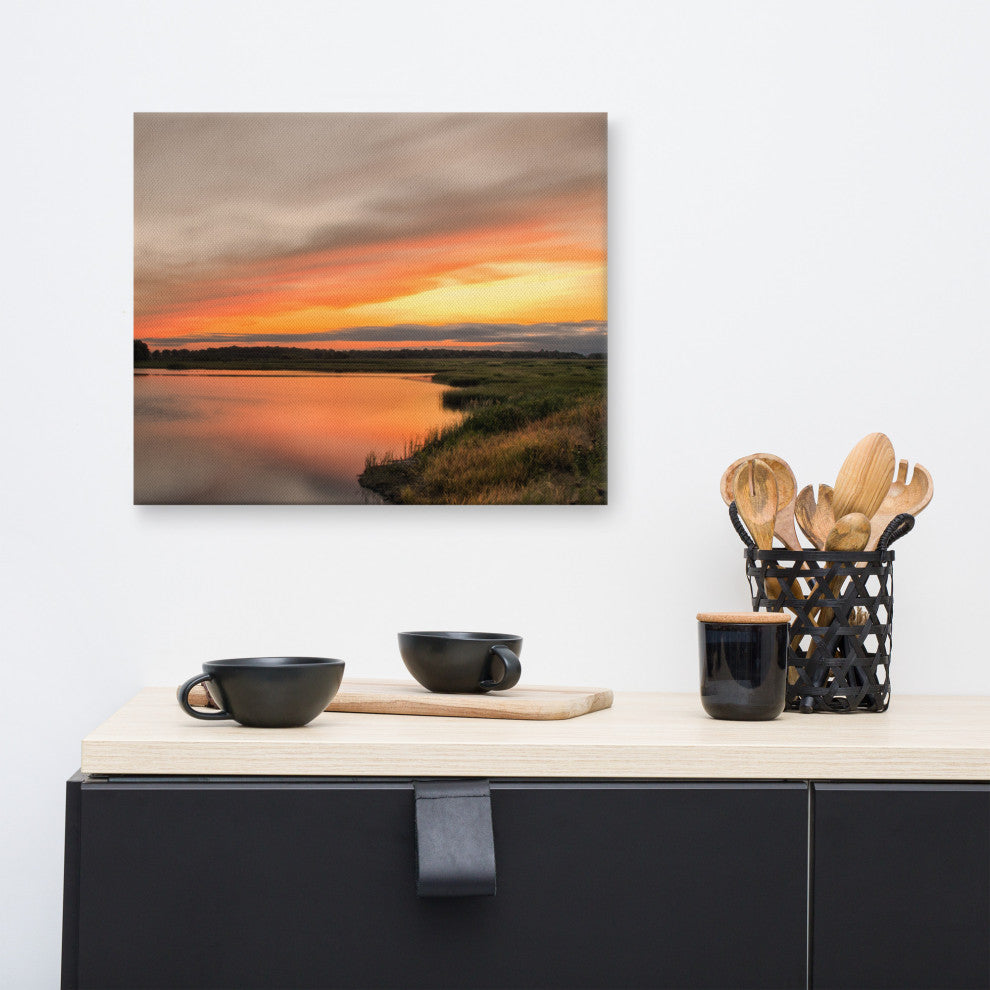 Farmhouse Style Wall Art: Sunset Woodland Marsh  Canvas, 16" X 20"