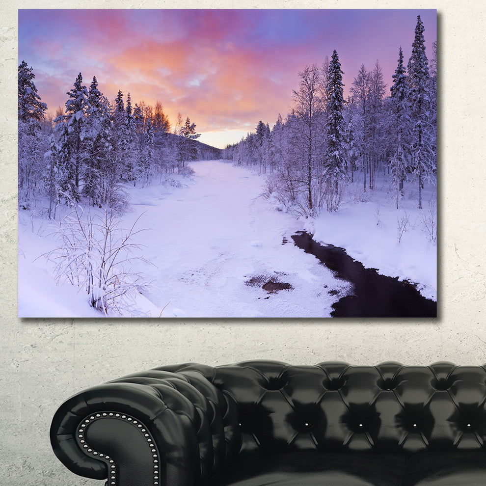 Winter River in Finnish Lapland, Oversized Landscape Canvas Art, 60x40