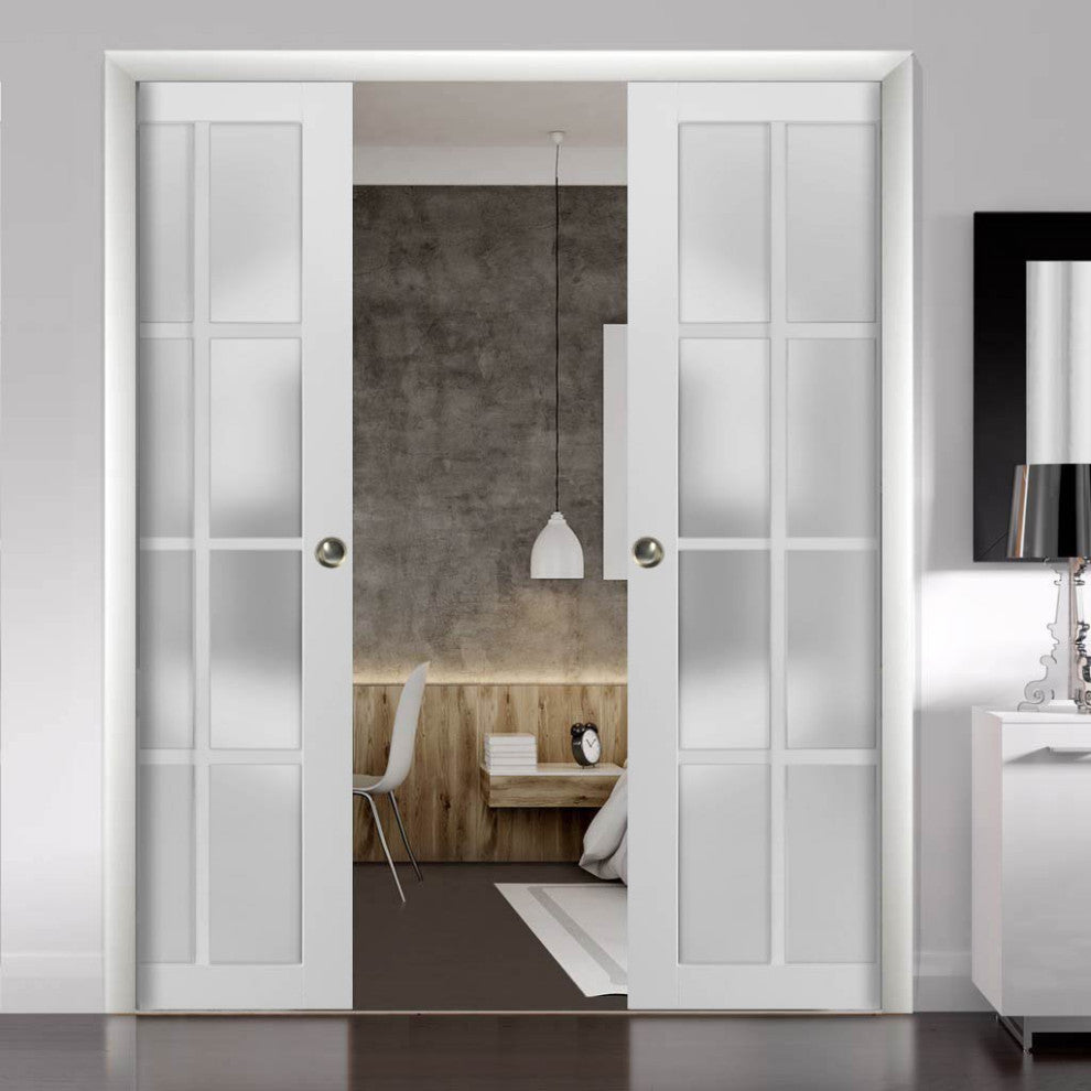 French Double Pocket Doors 48 x 80 Glass | Felicia 3312 Matte White | Frame