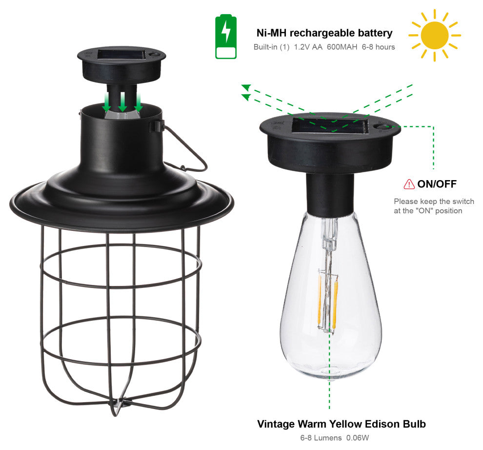 Metal Wire Solar Powered Hanging Lantern, 2-Piece Set