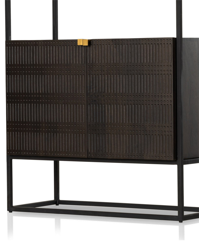 Kelby Bookcase Carved Vintage Brown, Vintage Brown, Gunmetal