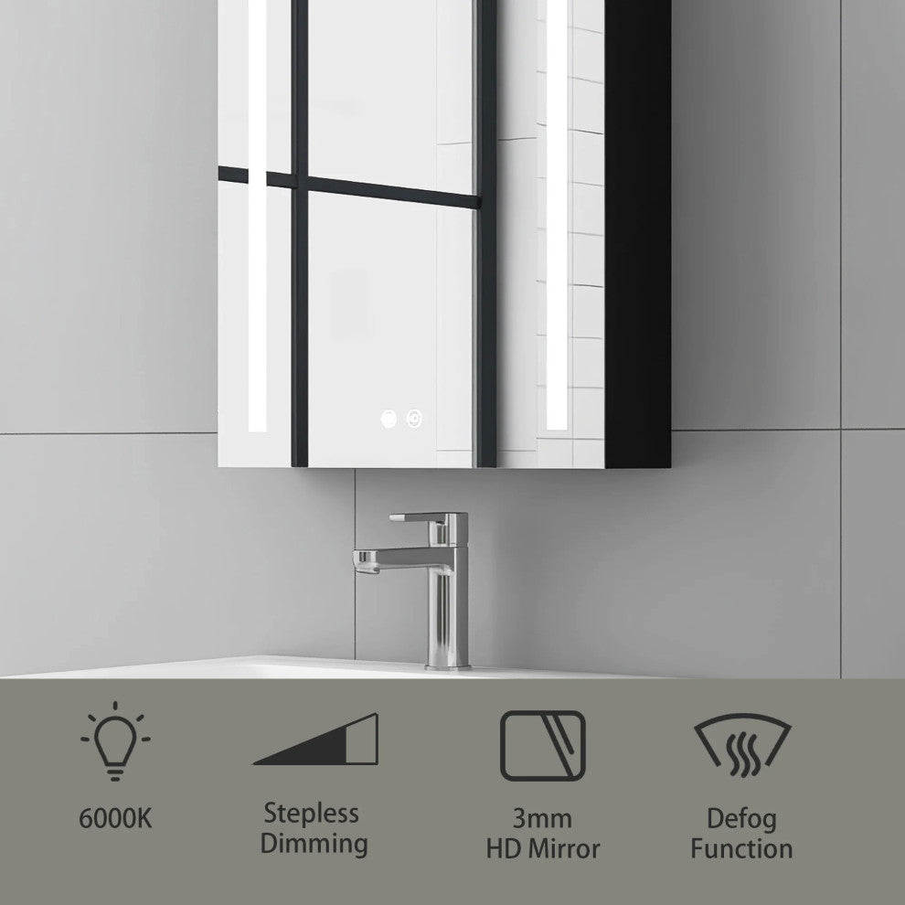 Surface Mount Bath Medicine Cabinet, Mirror and Shelves, 20"