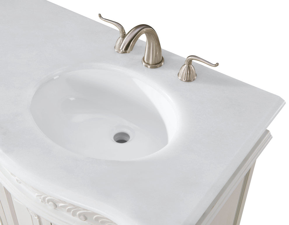 60" Double Bathroom Vanity, with Ivory White Engineered Marble in Antique White