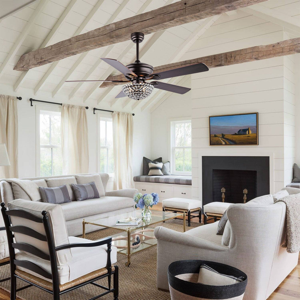 Cammy 52" 3-Light Traditional Transitional Iron LED CEILING FAN, Black