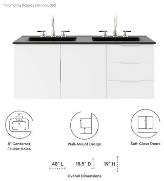 Vitality 48" Double Sink Bathroom Vanity, White Black
