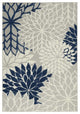 10' X 13' Ivory And Navy Floral Non Skid Indoor Outdoor Area Rug
