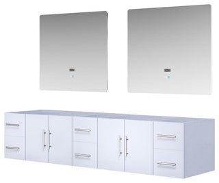 Geneva Transitional Glossy White 84" Double Vanity with 36" Led Mirrors, no Top