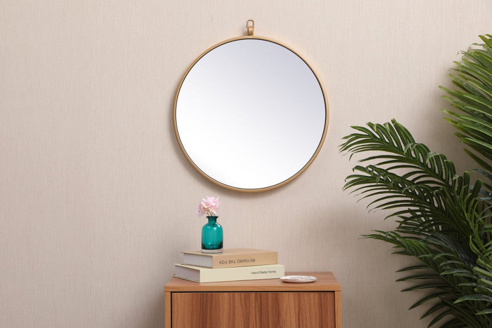 Elegant Decor MR4718BR Metal Frame Round Mirror, Decorative Hook, 18"