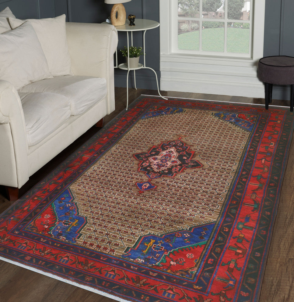 Fine Vintage Distressed Anusheh Beige/Red Rug, 5'0x9'0