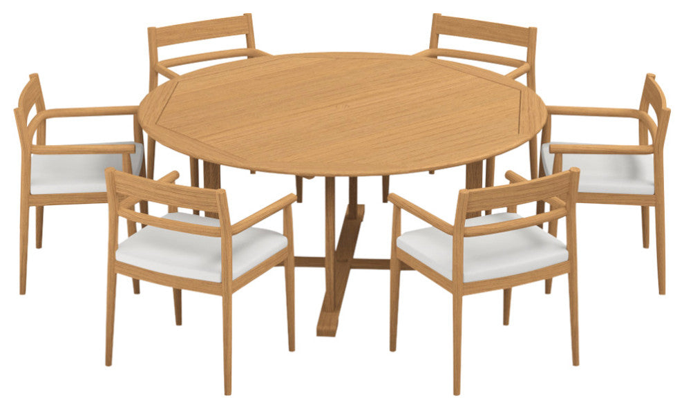 Oxford 7-Piece 67" Teak Dining Set, Sunbrella Bliss Cushions