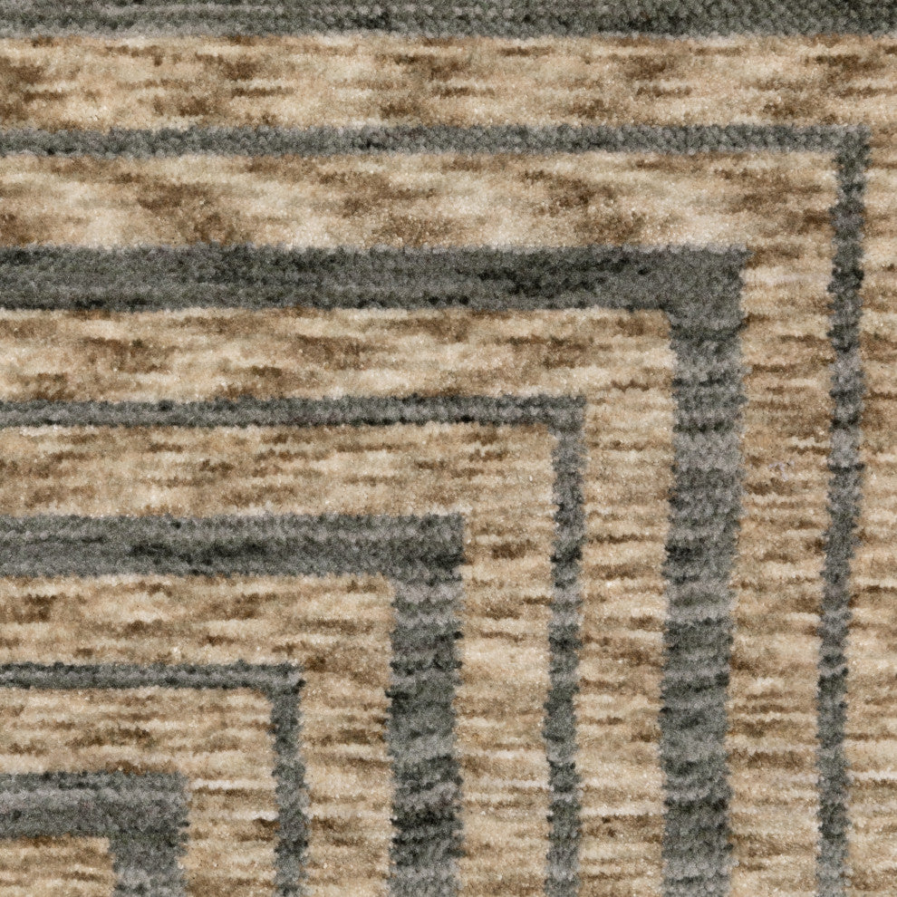 Easely Industrial Geometric Lines Beige/ Gray Area Rug, 9'10" x 12'10"