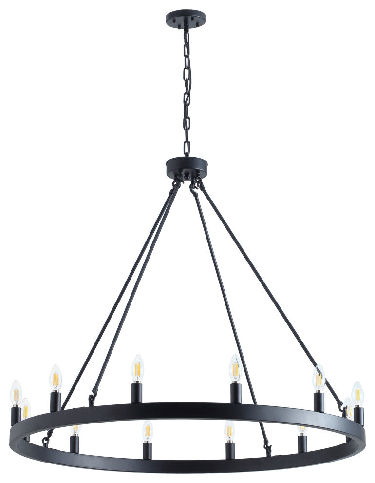 12-Light Wagon Wheel Black Pendant Chandelier