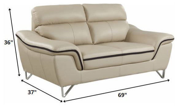 69''x36''x40'' Modern Beige Leather Sofa And Loveseat