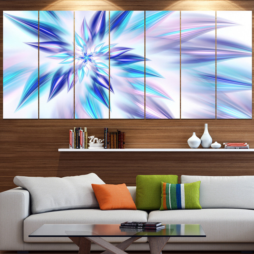 Light Blue Fractal Spiral Flower, Abstract Canvas Art Print, 83"x32", 7 Panels