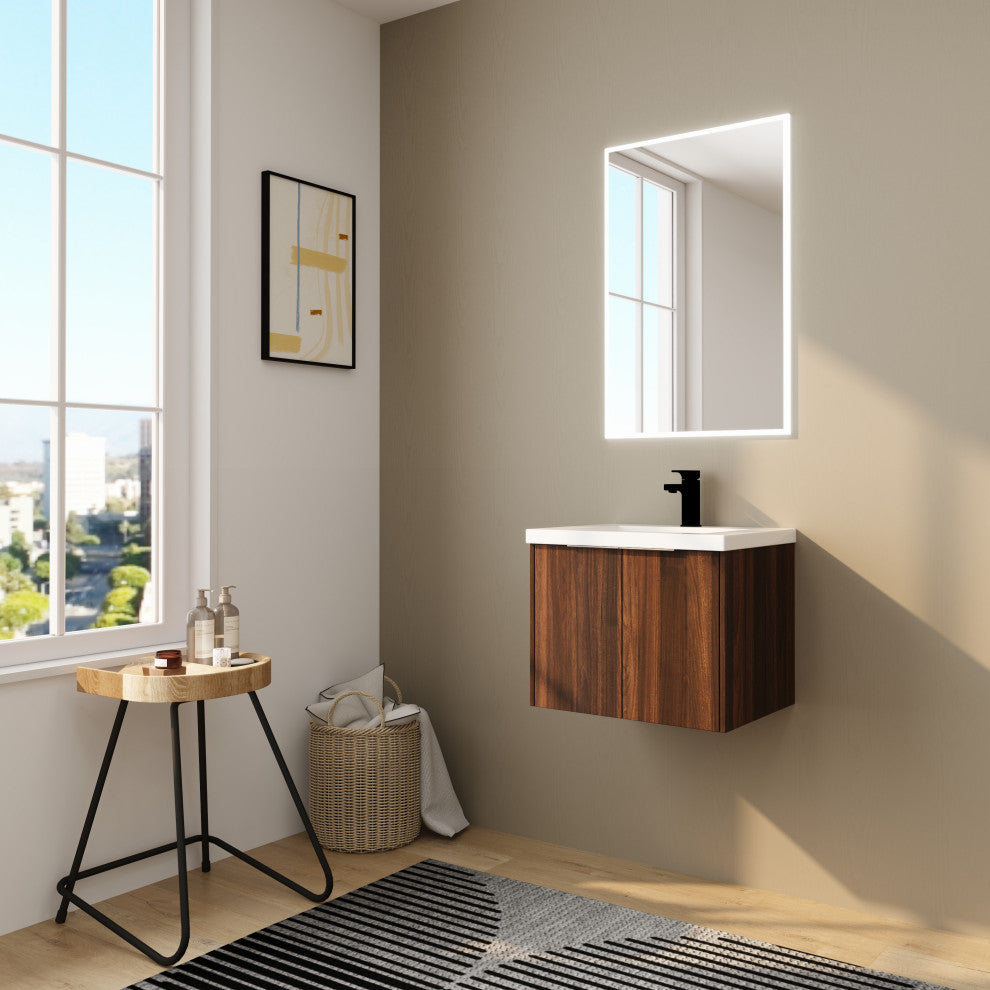 BNK Bathroom Vanity with Resin Sink, Modern Design with Soft Close Doors, California  Walnut