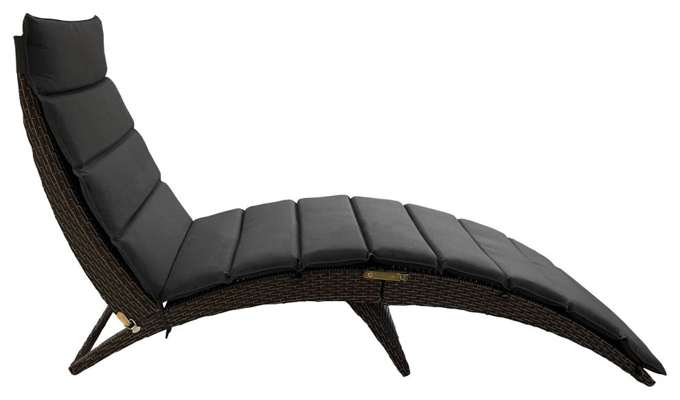 65" Faux Wicker and Dark Gray Cushions Chaise Lounge