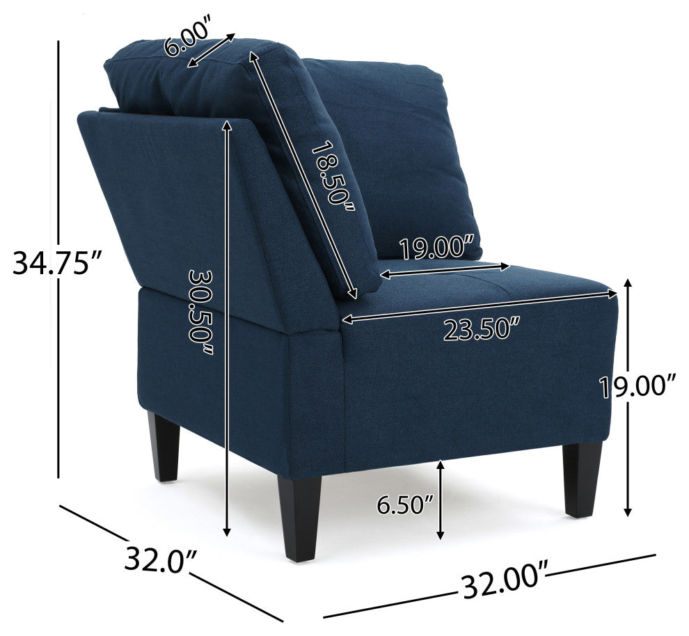 GDF Studio Carolina Fabric Sectional Couch With Storage Ottoman, Dark Blue