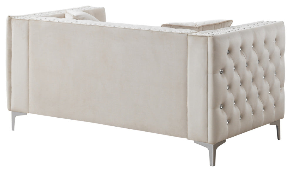 Paige Velvet Tufted Loveseat, Ivory