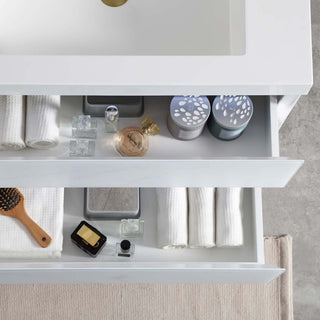 LED Lighted Bathroom Vanity With Ceramic Sink and Dimmed Light, Calacatta White, 30"