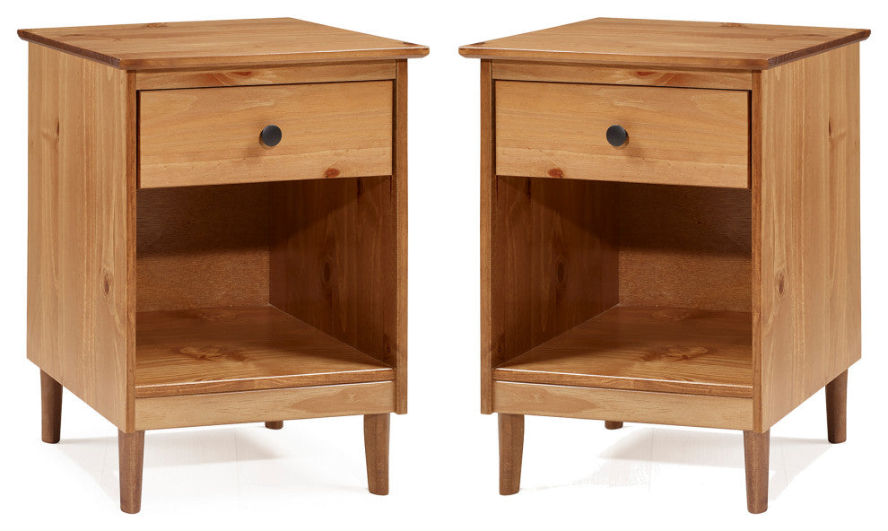 2 Piece, 1 Drawer Solid Wood Nightstands - Caramel