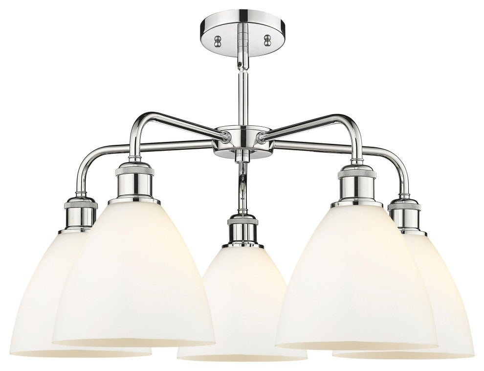 Bristol Glass-5 Lt 26"Stem Chandelier-Polished Chrome Finish-Matte White Shade