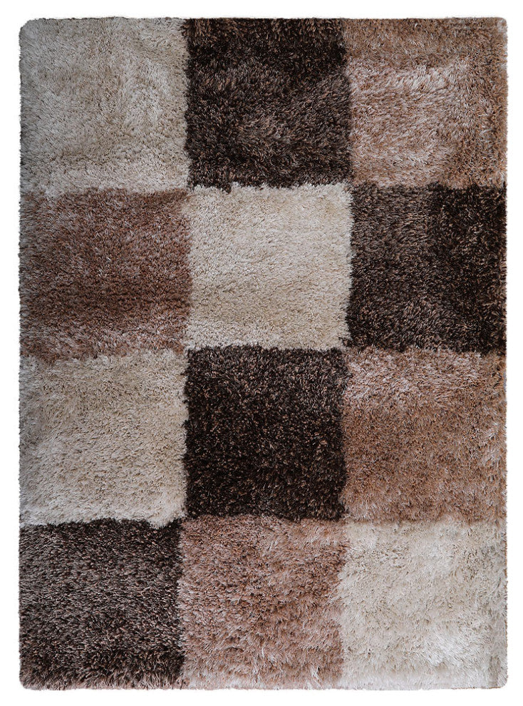 Hand Tufted Shag Polyester Area Rug Geometric Beige Brown K00018, [Rectangle] 4'x6'