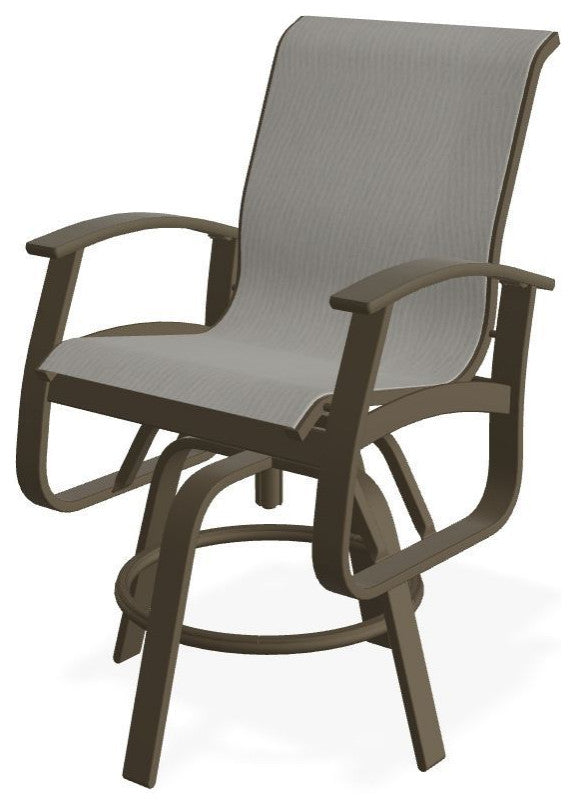 Belle Isle Sling Balcony Height Outdoor Swivel Chair, Augustine Oyster/Beachwood