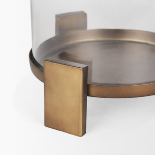 Price Large Antiqued Gold Metal With Glass Hurricane Candle Holder