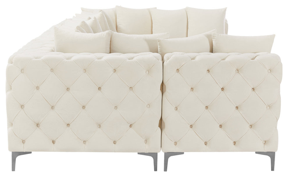 Tremblay Velvet Upholstered 6-Piece Modular U-Shaped Sectional, Cream