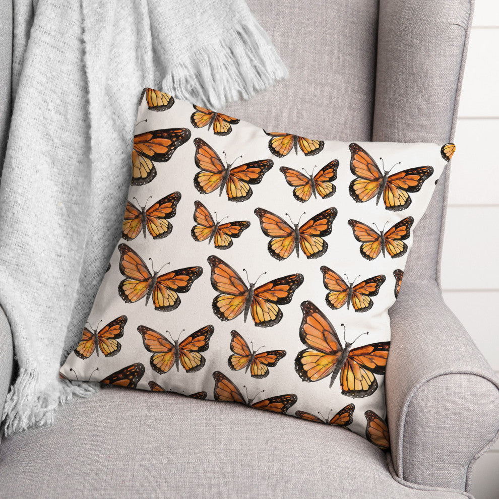 Watercolor Butterfly Flock 3 18x18 Spun Poly Pillow