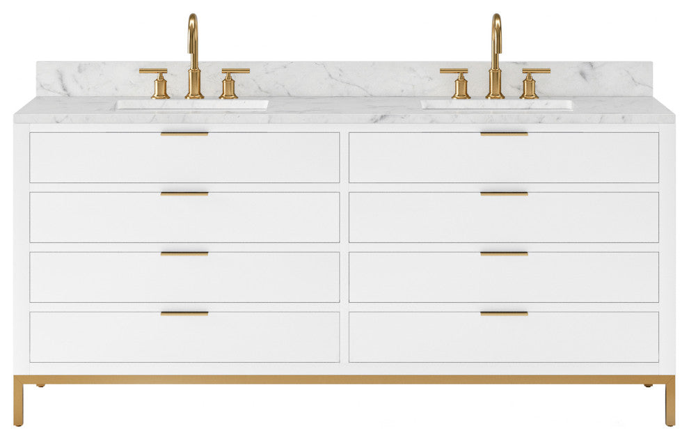 Bristol 72" Marble Countertop Vanity, White With Gooseneck Faucet