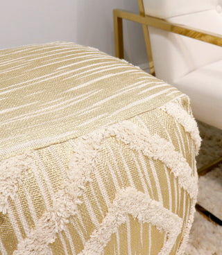 Pasargad Home Grandcanyon Cotton Pouf, Ivory