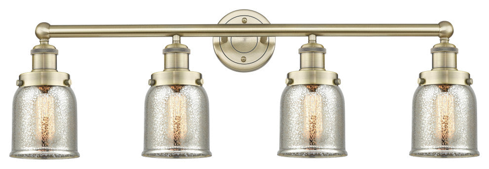 Small Bell 4-Light 34" Bath Vanity Light, Antique Brass Finish, Mercury Shade