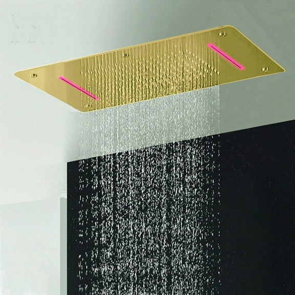 Led Mist Rainfall Shower System, Jetted Body, Brushed Gold