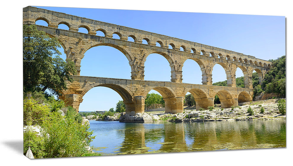 Roman Aqueduct Bridge in France, Bridge Canvas Wall Art, 32"x16"