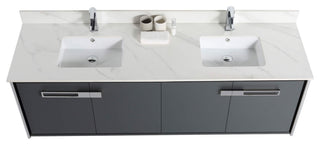 Oakville Wall Mount Bathroom Vanity, Onix Grey, 72", Chrome Hardware